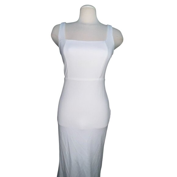 Lulus Open Bow Back Sleeveless Square Neck Maxi Wedding Dress with Train Sz Medi - Picture 6 of 13